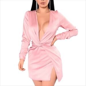 NWT Fashion Nova Sugar Free Mini Dress in Blush Pink Satin Size Large